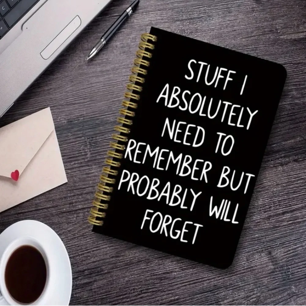 Black Spiral Notebook with White Text